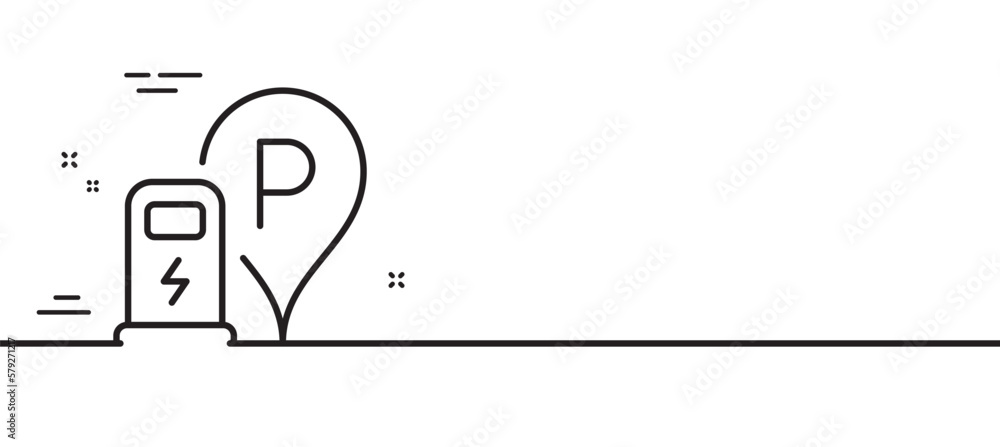 Charging station line icon. Car charge parking sign. Electric power symbol. Minimal line illustration background. Charging station line icon pattern banner. White web template concept. Vector Charging station line icon. Car charge parking sign. Electric power symbol. Minimal line illustration background. Charging station line icon pattern banner. White web template concept. Vector