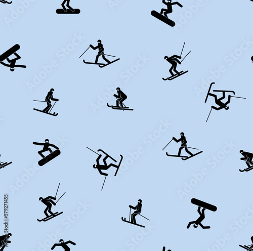 Snowboarder and Skier pattern seamless. snowboarding background. Skiing texture. Vector ornament