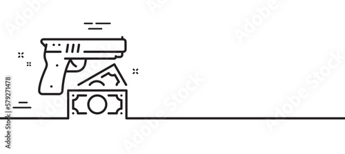 Robbery line icon. Money fraud crime sign. Thief with gun steal cash symbol. Minimal line illustration background. Robbery line icon pattern banner. White web template concept. Vector