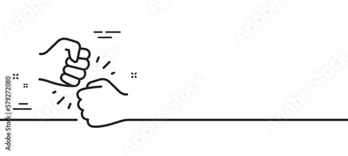 Fist bump line icon. Friends gesture hit sign. Bro hand symbol. Minimal line illustration background. Fist bump line icon pattern banner. White web template concept. Vector