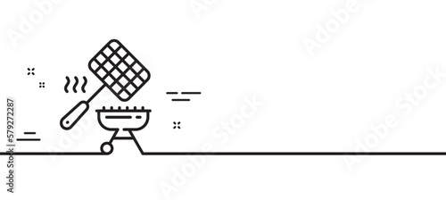 Grill basket line icon. Barbecue cooker sign. Meat brazier utensils symbol. Minimal line illustration background. Grill basket line icon pattern banner. White web template concept. Vector