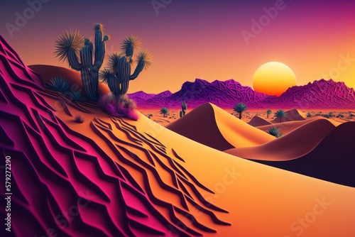 Desert Colorful Landscape Fantasy Art Design Background Generative AI