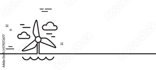 Windmill line icon. Wind power sign. Sustainable energy symbol. Minimal line illustration background. Windmill line icon pattern banner. White web template concept. Vector
