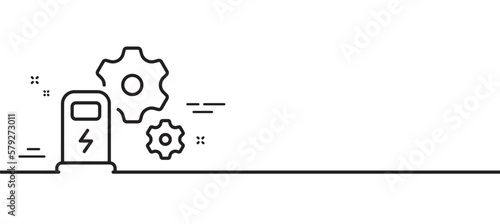 Charging station line icon. Car charger service sign. Electric power symbol. Minimal line illustration background. Charging station line icon pattern banner. White web template concept. Vector