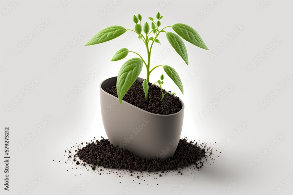 A small green plant sprouts in a seedling planter against a white background. Create pepper seeds. Generative AI A small green plant sprouts in a seedling planter against a white background. Create pepper seeds. Generative AI