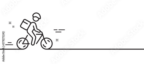 Delivery bike line icon. Bicycle courier sign. City transport symbol. Minimal line illustration background. Delivery bike line icon pattern banner. White web template concept. Vector