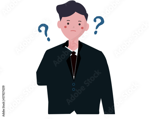 首を傾げるビジネスマン はてな 疑問を持つスーツ姿の男性 ベクターイラスト