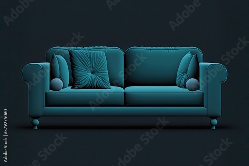 Sofa isolated against a black background. Blue background, with a flat design. Suitable for use in websites and presentations. Generative AI © 2rogan