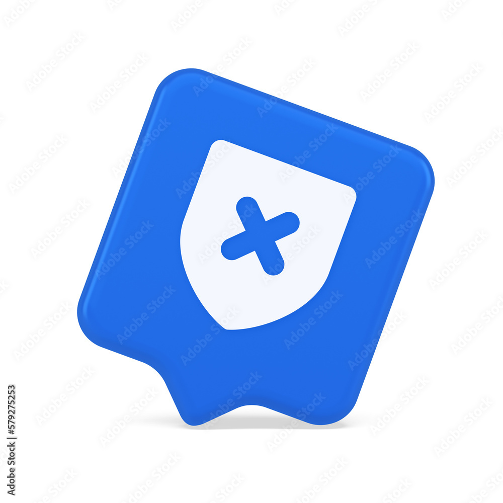 Fototapeta premium Decline shield button cross mark wrong unsend defense virtual guard 3d realistic speech bubble icon