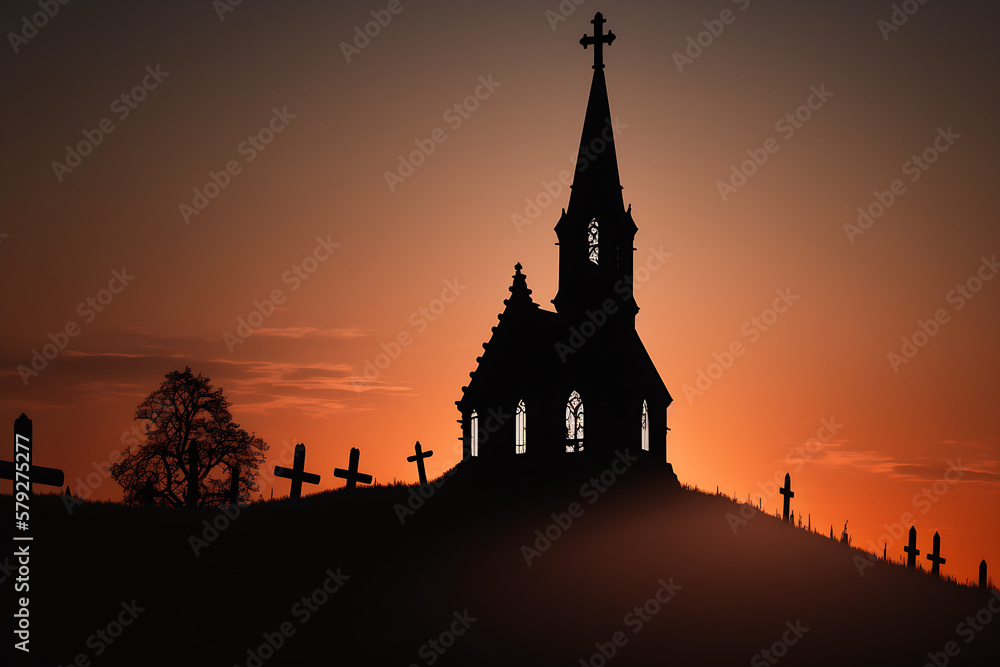 Fototapeta premium church in the evening,silhouette By Generative AI
