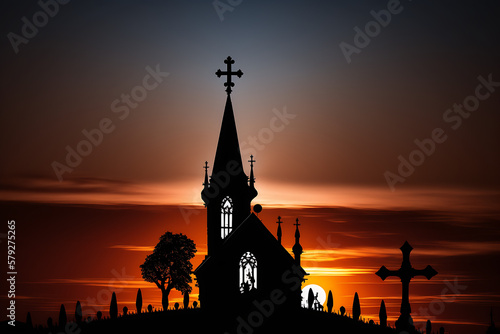 church in the evening,silhouette By Generative AI © Babu