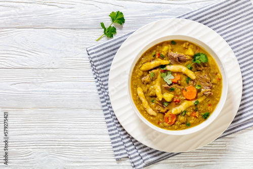 gungo peas soup with dumplings, veggies and beef