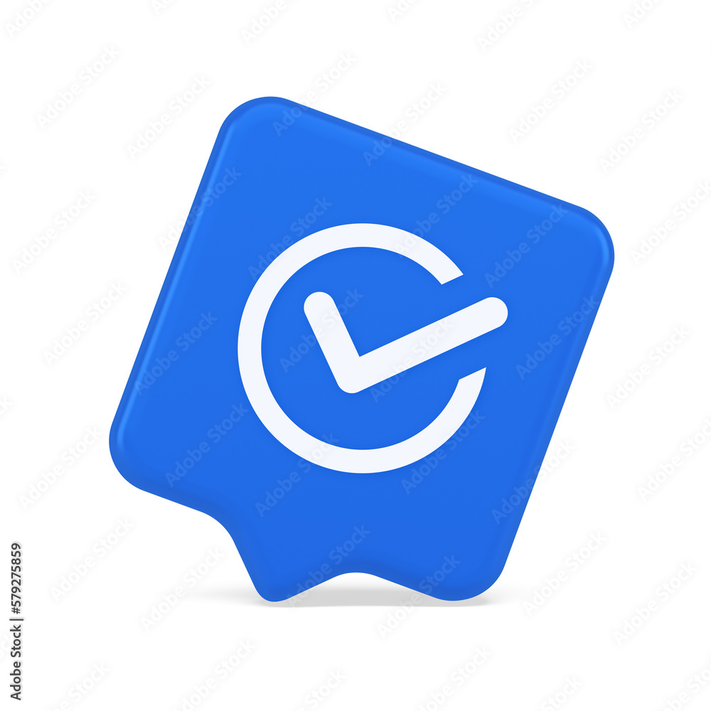 Checkmark in circle done approved button ok acceptance positive vote enter 3d realistic speech bubble icon Checkmark in circle done approved button ok acceptance positive vote enter 3d realistic speech bubble icon