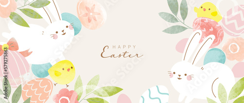 Fotografiet Happy Easter watercolor element background vector