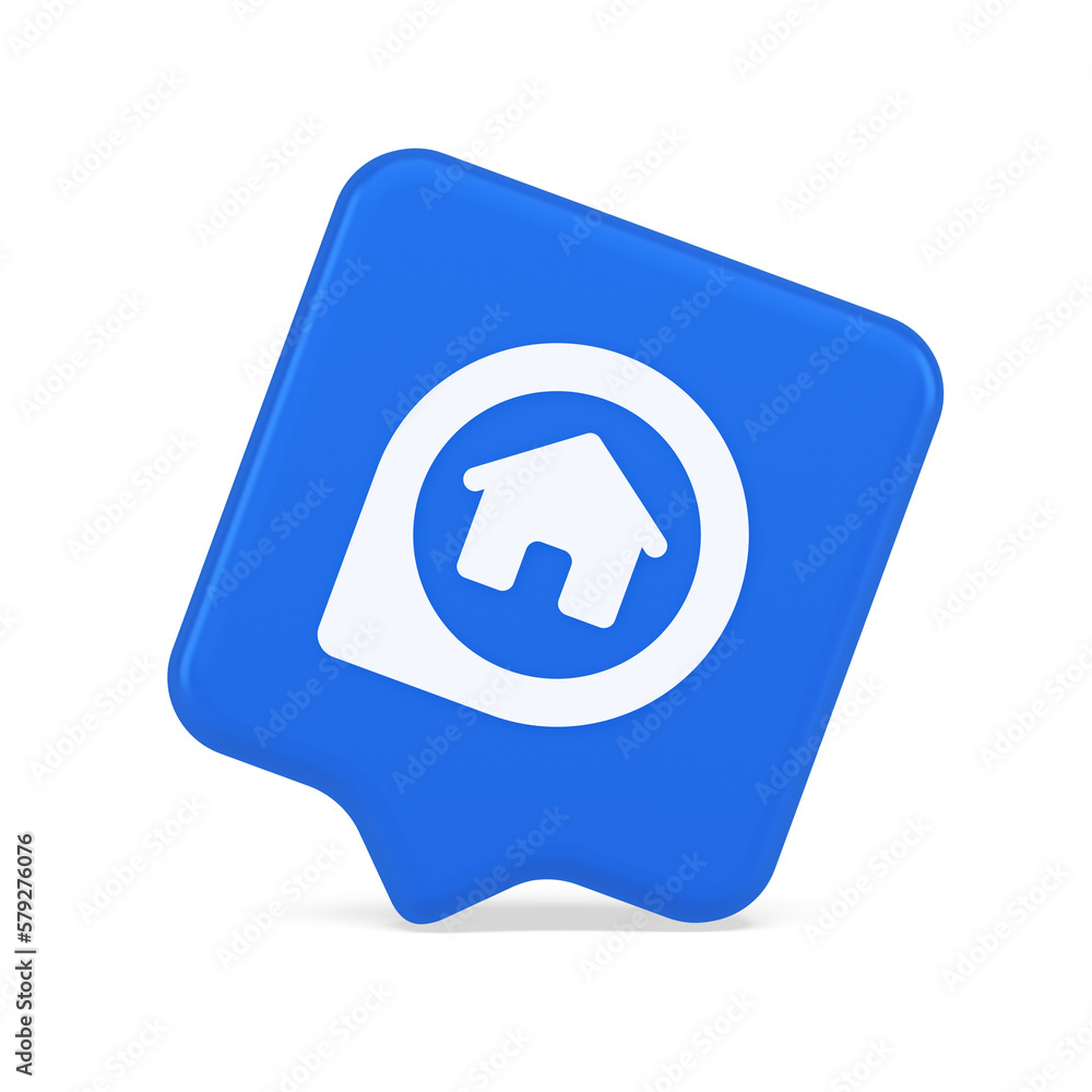 House in map pin GPS location distance searching button real estate agency app 3d speech bubble icon House in map pin GPS location distance searching button real estate agency app 3d speech bubble icon