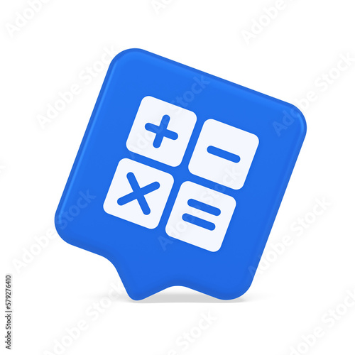 Calculator math counting button accounting balance mathematics financial keyboard 3d speech bubble icon