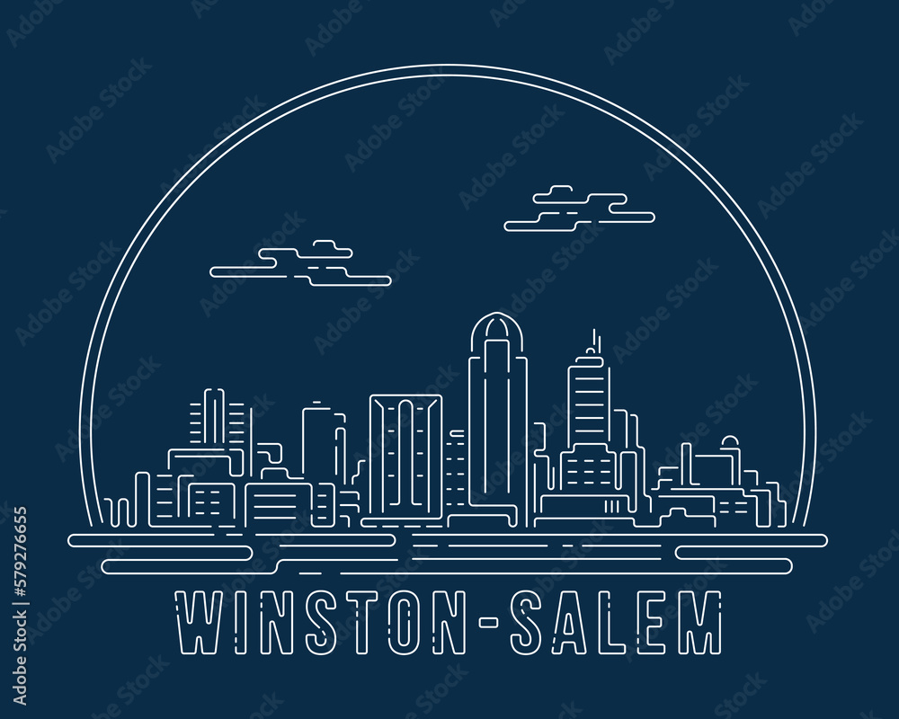 Winston Salem - Cityscape with white abstract line corner curve modern style on dark blue background, building skyline city vector illustration design