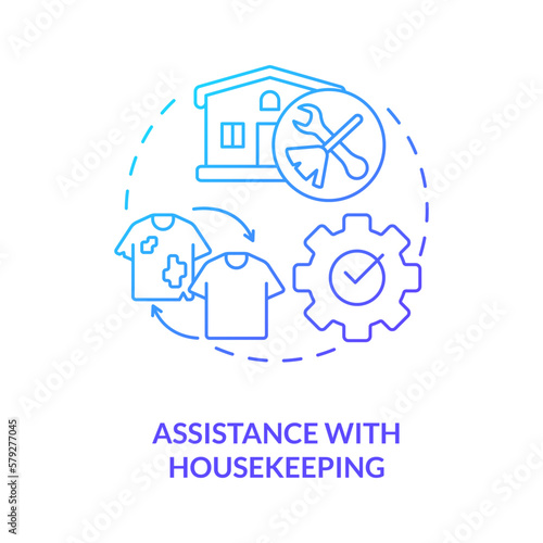 Assistance with housekeeping blue gradient concept icon. Personal care and companionship service abstract idea thin line illustration. Isolated outline drawing. Myriad Pro-Bold font used