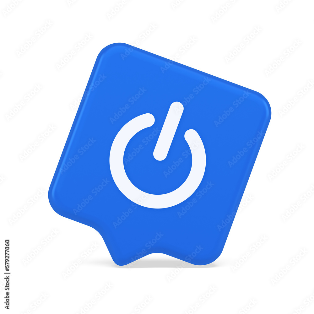 Shutdown turn on off button energy switch power start stop web app design 3d realistic speech bubble icon Shutdown turn on off button energy switch power start stop web app design 3d realistic speech bubble icon