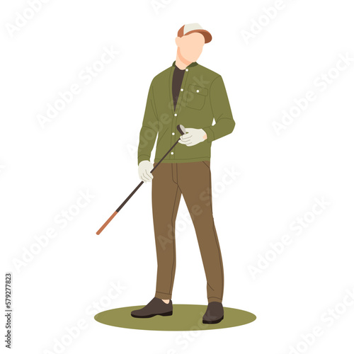 portrait of golf player standing with holding stick golf illustration