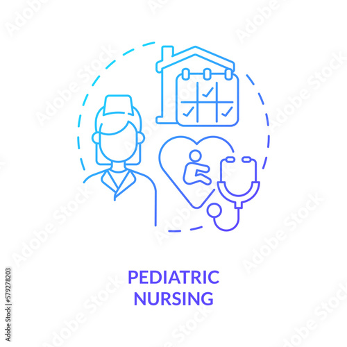 Pediatric nursing blue gradient concept icon. Child medical assistance. Home health care for kids abstract idea thin line illustration. Isolated outline drawing. Myriad Pro-Bold font used