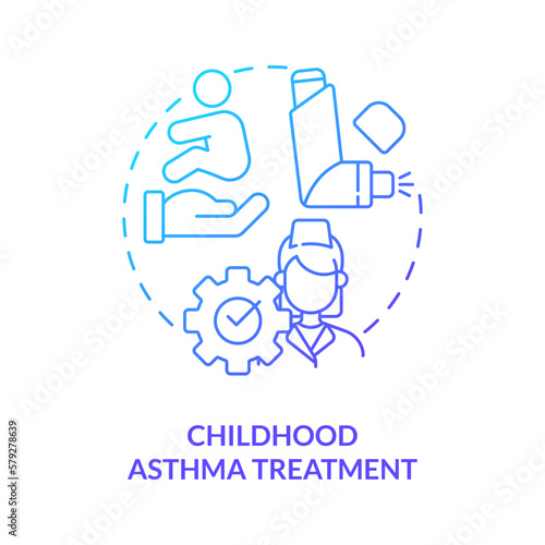 Childhood asthma treatment blue gradient concept icon. Respiratory disease. Pediatric home health care abstract idea thin line illustration. Isolated outline drawing. Myriad Pro-Bold font used