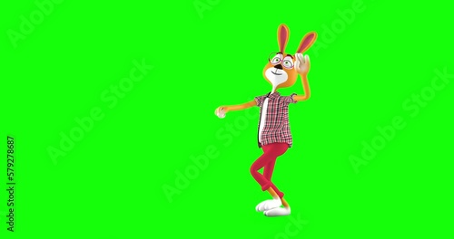 Bunny doing shopping dance, 3d rendering