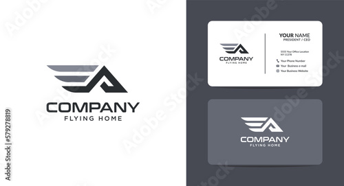 House and wings logo design. Property, building, home, real estate logo vector