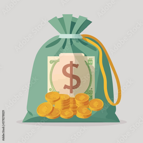 Money bag vector illustration. Currency finance. Flat style hand drawn