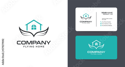 House and wings logo design. Property, building, home, real estate logo vector