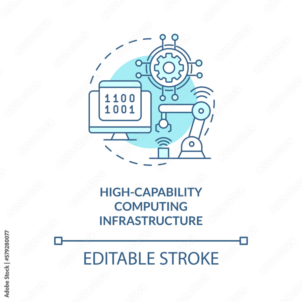 High capability computing infrastructure turquoise concept icon. State IT funding abstract idea thin line illustration. Isolated outline drawing. Editable stroke. Arial, Myriad Pro-Bold fonts used High capability computing infrastructure turquoise concept icon. State IT funding abstract idea thin line illustration. Isolated outline drawing. Editable stroke. Arial, Myriad Pro-Bold fonts used