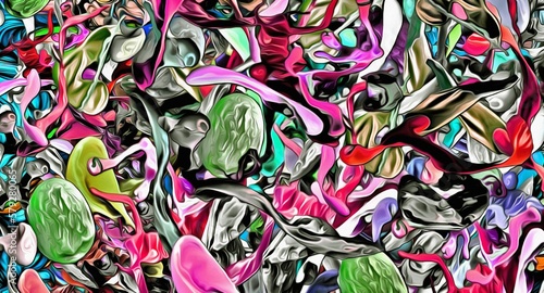 Obraz na płótnie Abstract psychedelic fractal background of stylized watercolor illustration, colored chaotically blurred spots and paint strokes of different sizes and shapes w salonie