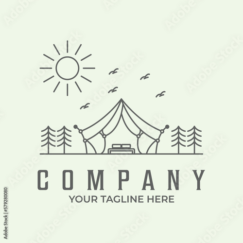 glamping symbol icon logo design minimalist vector illustration line art camp