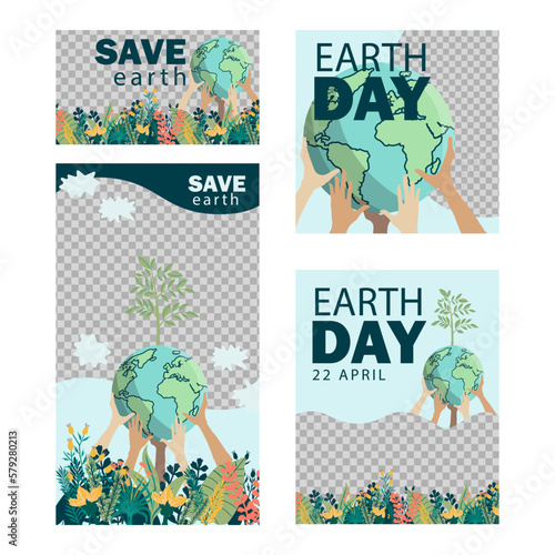 earth day Social media post feed. Set of Editable square, landscape, and portrait banner template design for Modern post on social media. minimalist theme background vector.