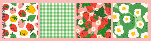 Floral seamless patterns with Strawberry. Vector abstract design for paper, cover, fabric, interior decor and other