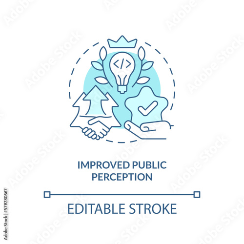 Improved public perception turquoise concept icon. Venture capital financing benefit abstract idea thin line illustration. Isolated outline drawing. Editable stroke. Arial, Myriad Pro-Bold fonts used