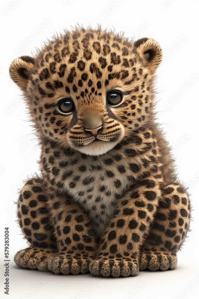 Generative AI of a cute little leopard cub isolated on white background Generative AI of a cute little leopard cub isolated on white background