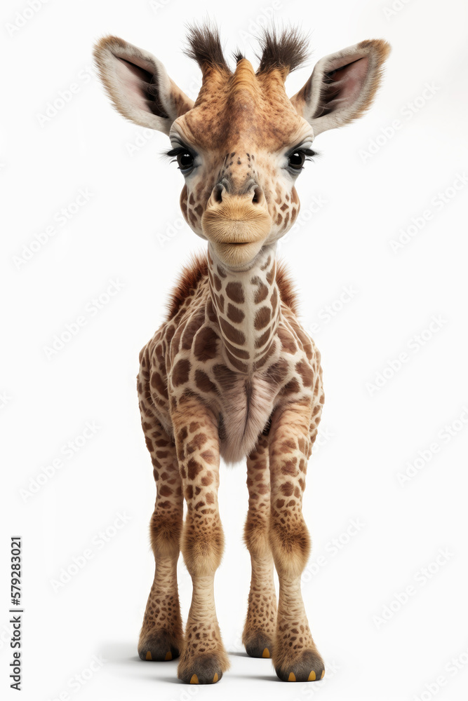 Fototapeta premium Generative AI cute giraffe isolated on white background