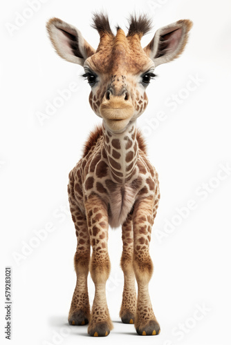 Generative AI cute giraffe isolated on white background