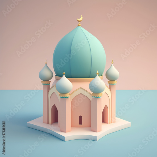 Elegant green islamic mosque for ramadan mubarak celebration created by Generative AI