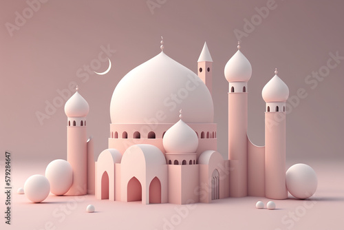 Elegant islamic mosque for ramadan mubarak celebration created by Generative AI
