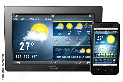 PNG, Trasparente. tablet smartphone con applicazioni previsioni del tempo. photo