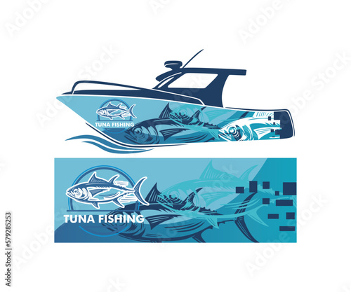 TUNA FISHING BOAT WRAP, silhouette of great boat vector illustrations