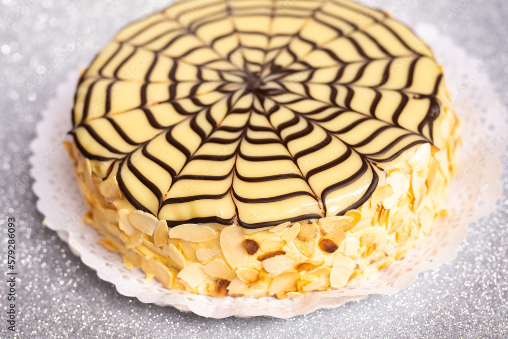 Esterhazy cake close-up on a light background. Esterhazy cake close-up on a light background.