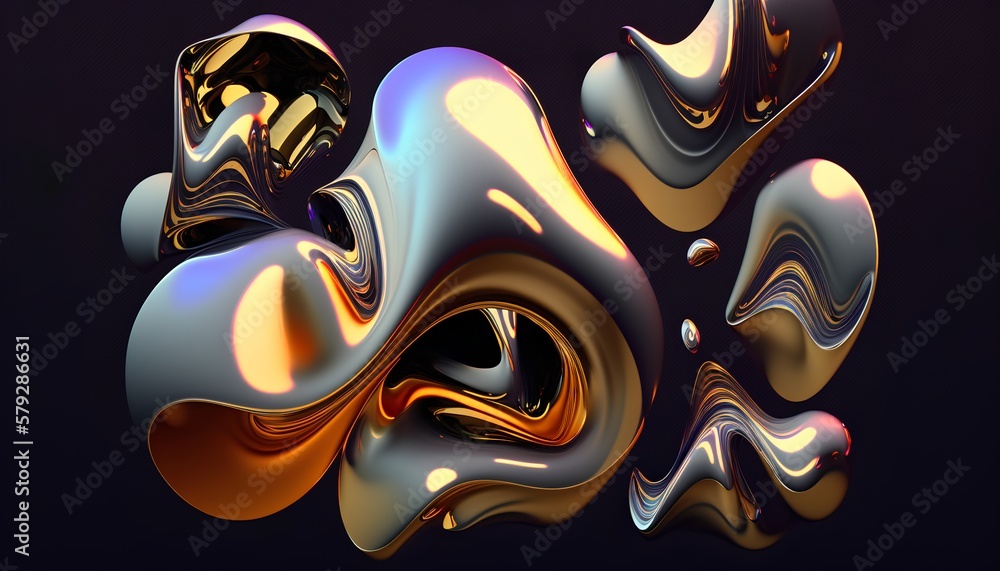 Abstract liquid gradient in shades of blue, gold and purple with a shiny, reflective finish. Swirling lines and shapes create a mesmerizing background element Generative AI Abstract liquid gradient in shades of blue, gold and purple with a shiny, reflective finish. Swirling lines and shapes create a mesmerizing background element Generative AI