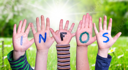 Children Hands Building Infos Means Information, Grass Meadow