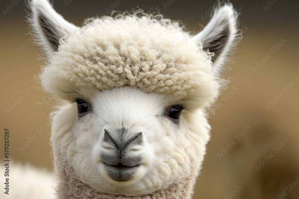 a closeup of a cute little white alpaca baby. Generative AI a closeup of a cute little white alpaca baby. Generative AI