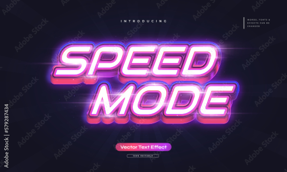 Speed Mode Text Style with Colorful Glowing Neon Effect. Editable Text Effect