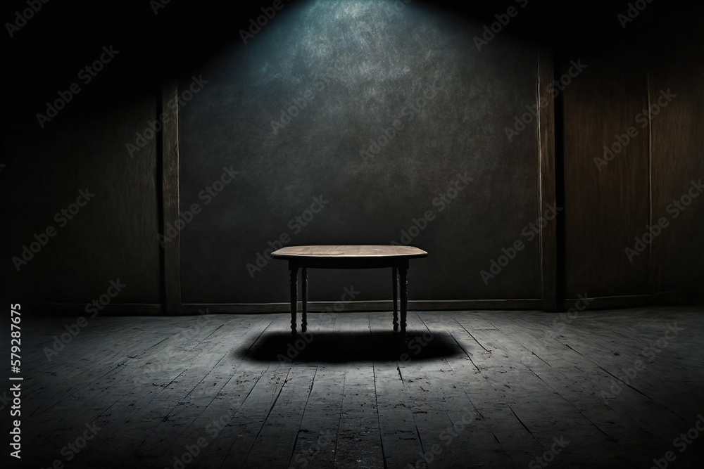 Dark room wooden table empty stage with a table, arts & architecture