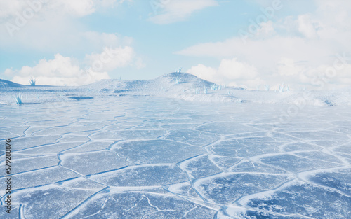 Ice ground with crack pattern, 3d rendering. photo